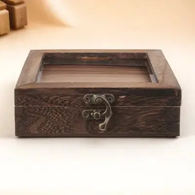 Specimen Display Box 15x15x4.5cm Carbon Wood Insect Butterfly Case Clear Lid Storage Crafts Dried Flower Vintage