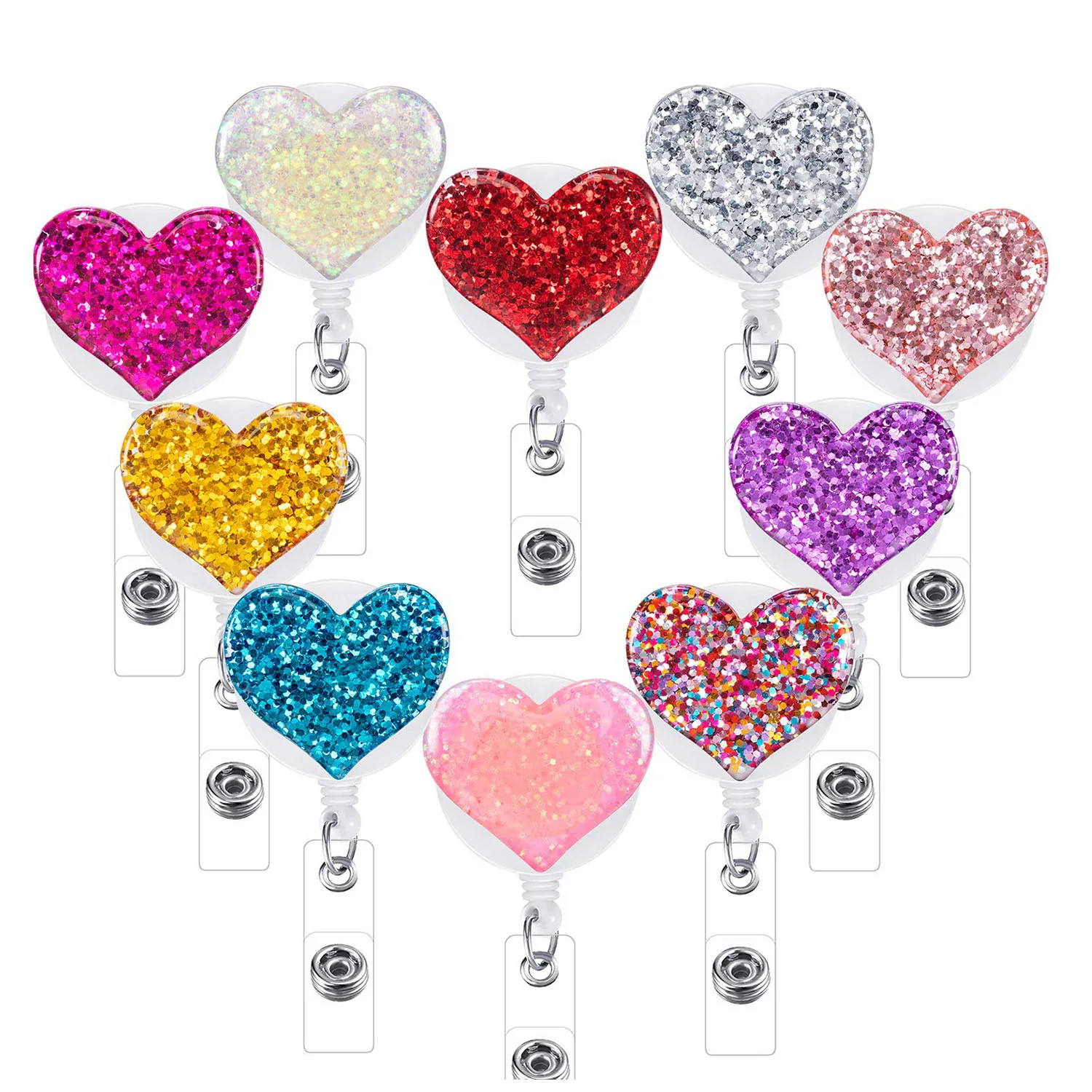 

idclip 1pc Bling Love Heart Retractable Badge Holder Badge Clips for Nurse ID Badge Reel with Alligator Clip