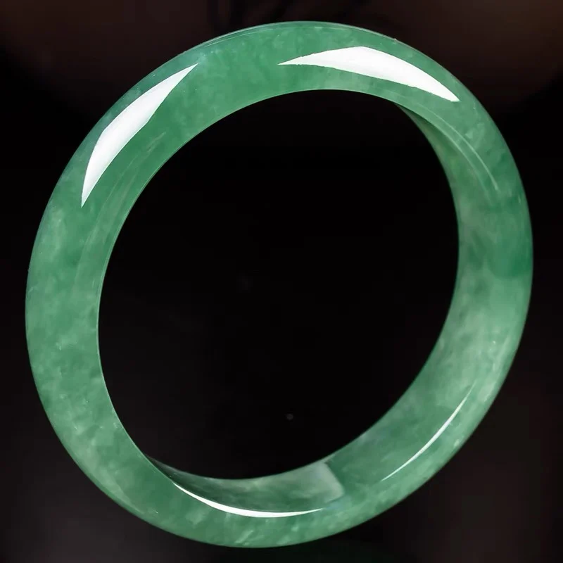 New Burmese ice-type jade bracelet with green mung bean and floating flower treatment. It's a perfect gift for children