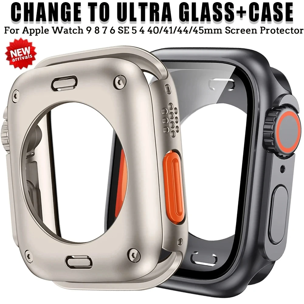 Ochraniacz ekranu do Apple Watch 45mm 44mm 40 41 42 46mm, etui PC z przednim i tylnym zderzakiem, iWatch 11 10 9 8 7 SE 6, zmień na Ultra