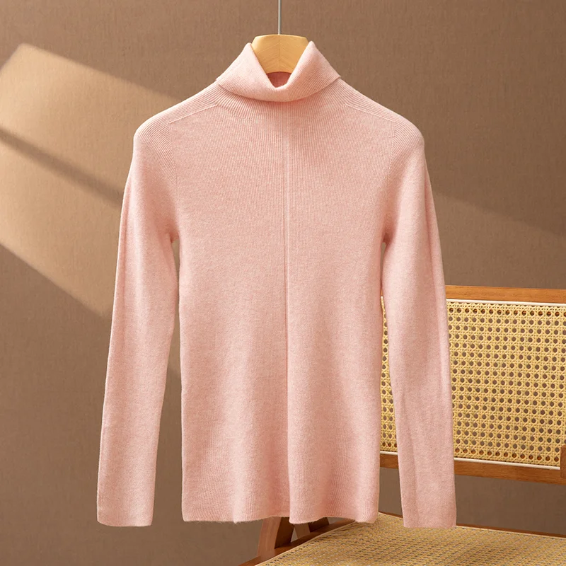 Seamless Wool Sweater Women's High Lapel Knitted Pullover Autumn/Winter Close Fitting Comfort Fashion Warm Sweater Top 15 colour