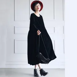 Brand Autunm Velour Dresses Winter Casual Loose Long Sleeve Vintage Thicken Maxi velvet Dress vestido de festa de qualidade