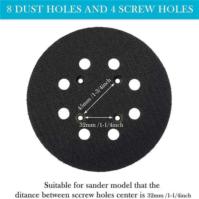 A58Z 6개 8홀 125mm 훅앤루프 샌딩 백킹 패드 (오비탈 샌더 디스크용) 포터 케이블 백업 스틱온 패드