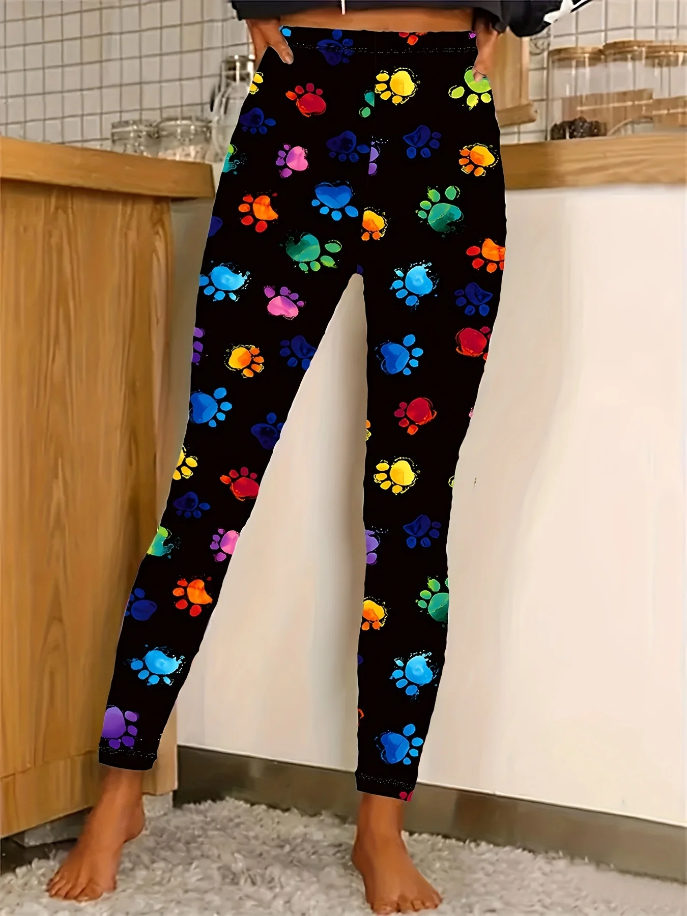 Women's Leggings dog paw Pattern  3D Printed Outdoor Casaul Trousers Stretch Elastic Waist Fall Winter Festival Streetwear