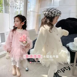 Kids Girls Coat Jacket Outwear Spring Autumn Sweet Faux Fur Warm Plus Velvet Thicken Winter Woolen Coat Outdoor Fleece Clothes