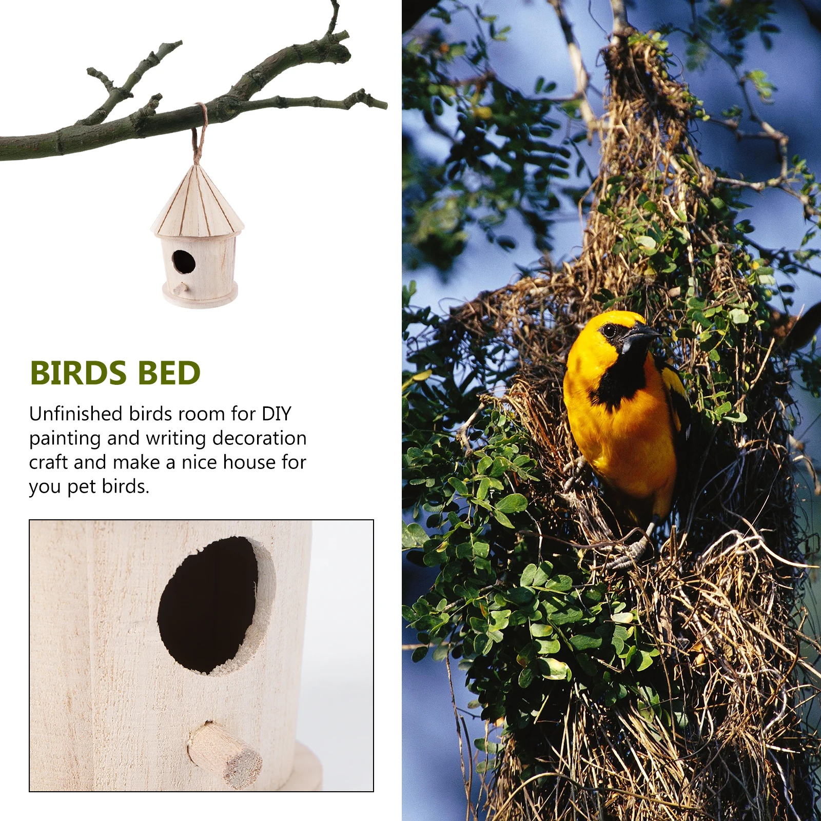

Outdoor Ornaments Wooden Nest Birds Accessories Decorations Living Room Yellow Hanging