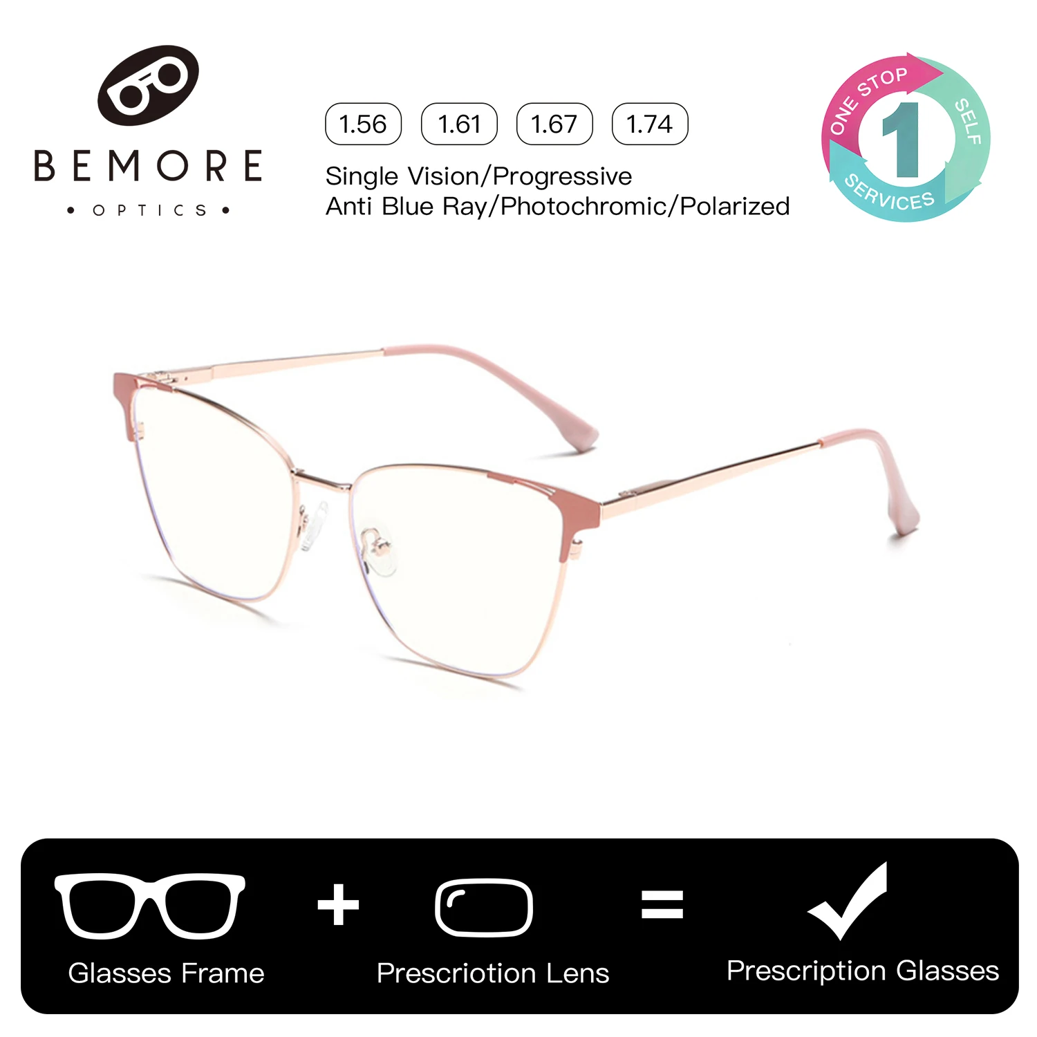 

BEMORE Butterfly Alloy Clip on Prescription Eyeglasses Women Polarized UV400 Magnetic Optical Multifocal Sunscreen Sun Glasses