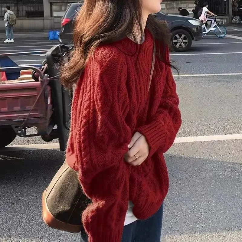 

Autumn Femme Fashion Round Neck Loose Knitting 2025 Ladies Lazy Thicken Sweater Korean Women Long Sleeves Pullover Knitwear Top
