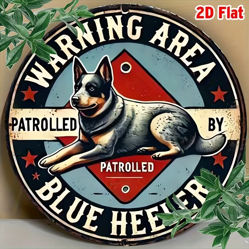 2D Flat, 1pc Vintage Blue Heeler Dog Metal Wall Art Sign - 8x8 Inch Aluminum, Waterproof & Weather-Resistant, Rustic Decor for B