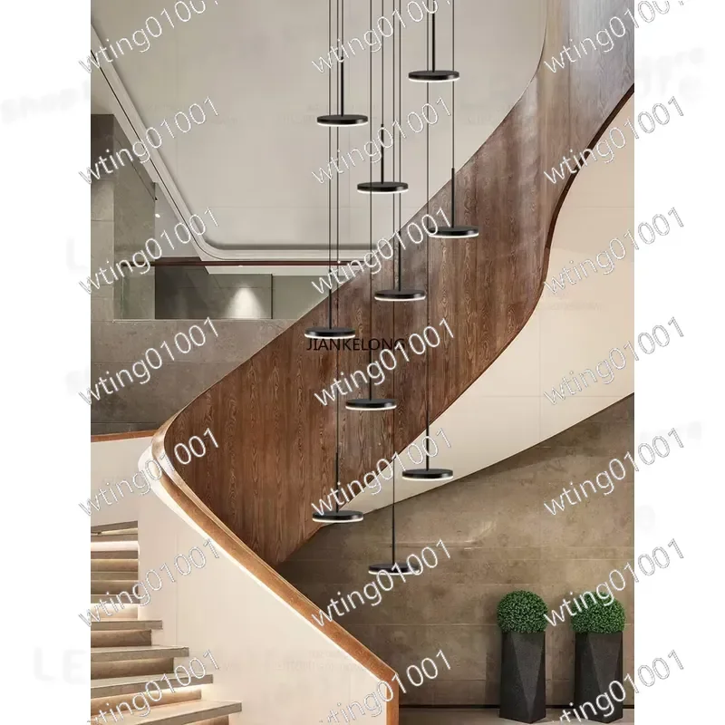 Modern Circular LED Pendant Lamp for Living Room Staircase Duplex Attic Suspended Ceiling Fixture Contemporary Decorative