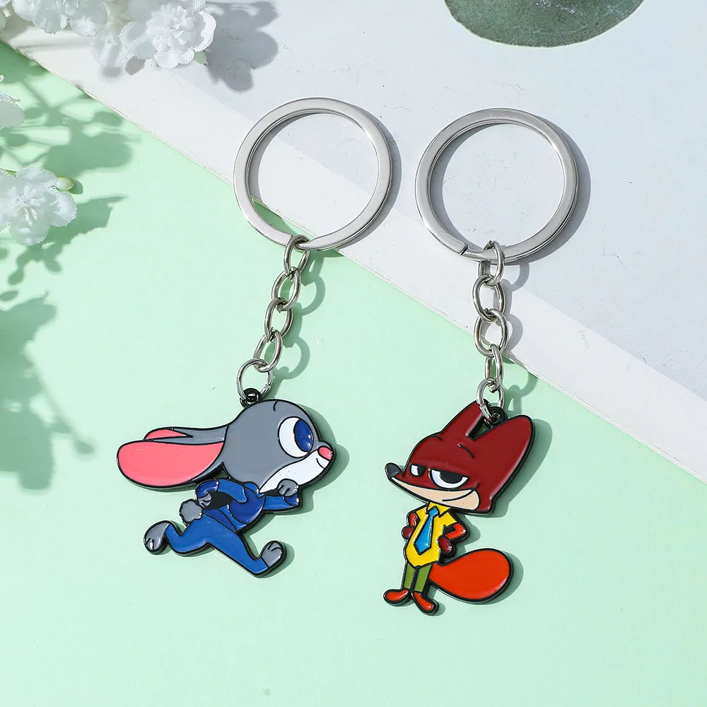 Disney zootopia figura dos desenhos animados kur e nick chaveiro disney pingente chaveiro mochila jóias acessórios para o dia dos namorados