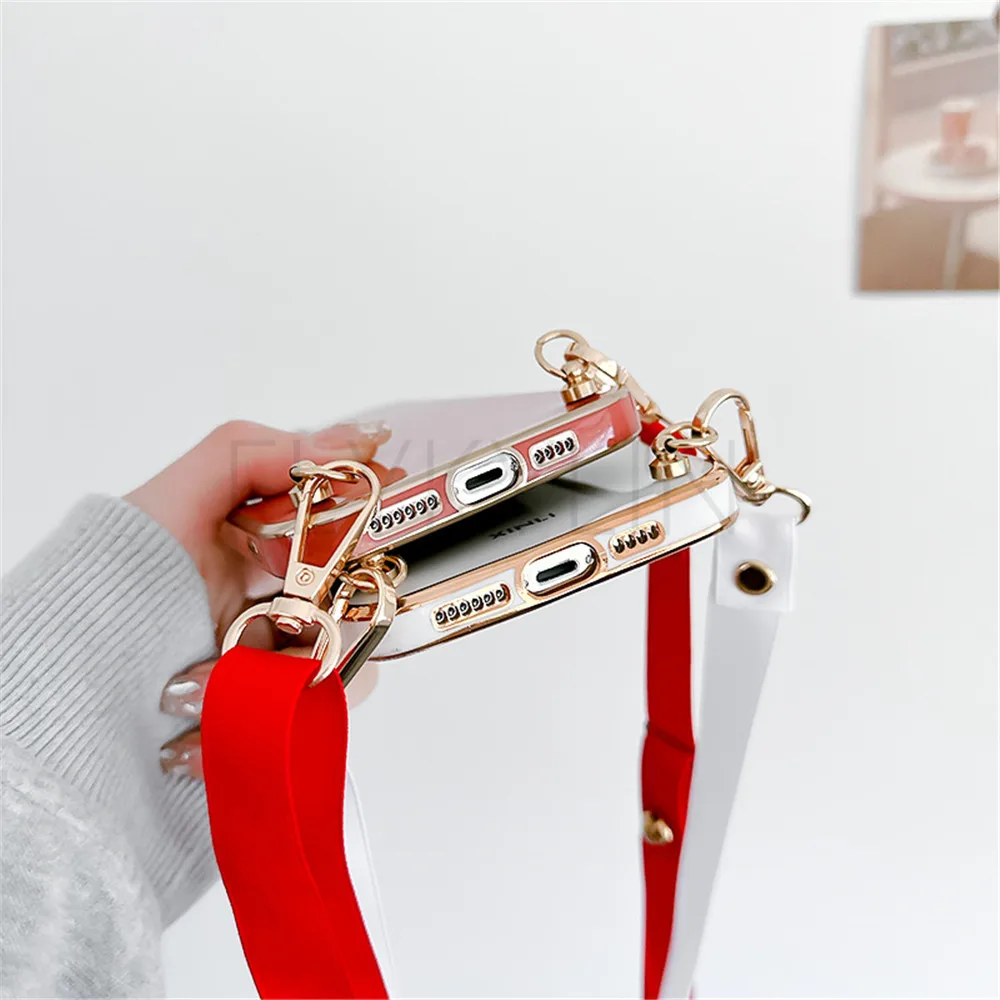 Crossbody Lanyard Luxury Plating Case For Xiaomi Mi POCO X6 M6 X3 Pro NFC C65 14T 12T 13T Lite Redmi A3 13 13C 14C Silicon Cover