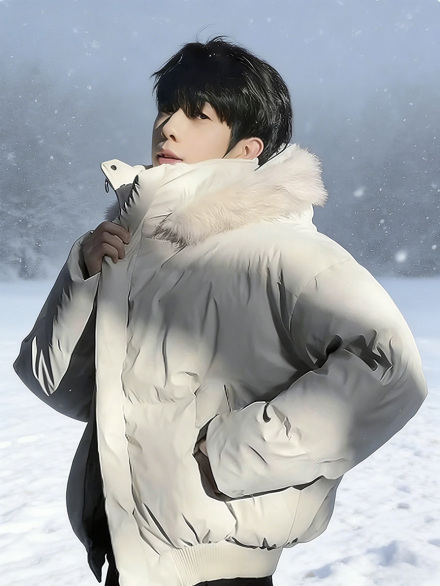 

Теплая зимняя куртка из искусственной кожи и хлопка с отстегивающимся воротником для мужчин, парная модель, с длинными рукавами, на молнии