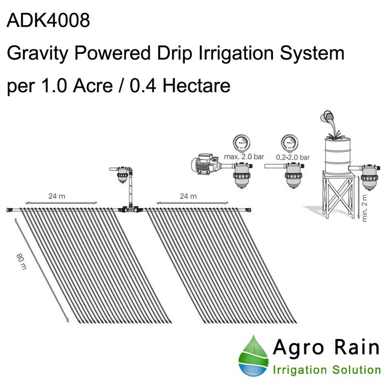 1.0 Acre Gravity Fed Drip Irrigation System Kit Agricultural Small Farmland Drip Tape Irrigation ADK4008