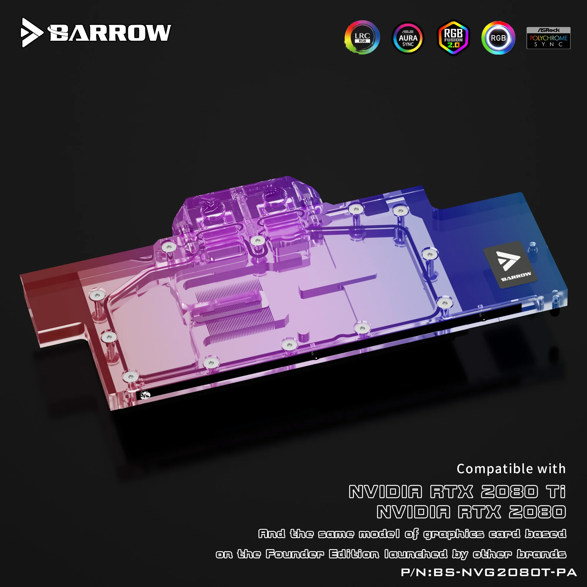 Barrow BS-NVG2080T-PA Full Cover Graphics Card Water Cooling Blocks For Founder edition Nvidia RTX2080Ti/2080,GPU Water Cooler