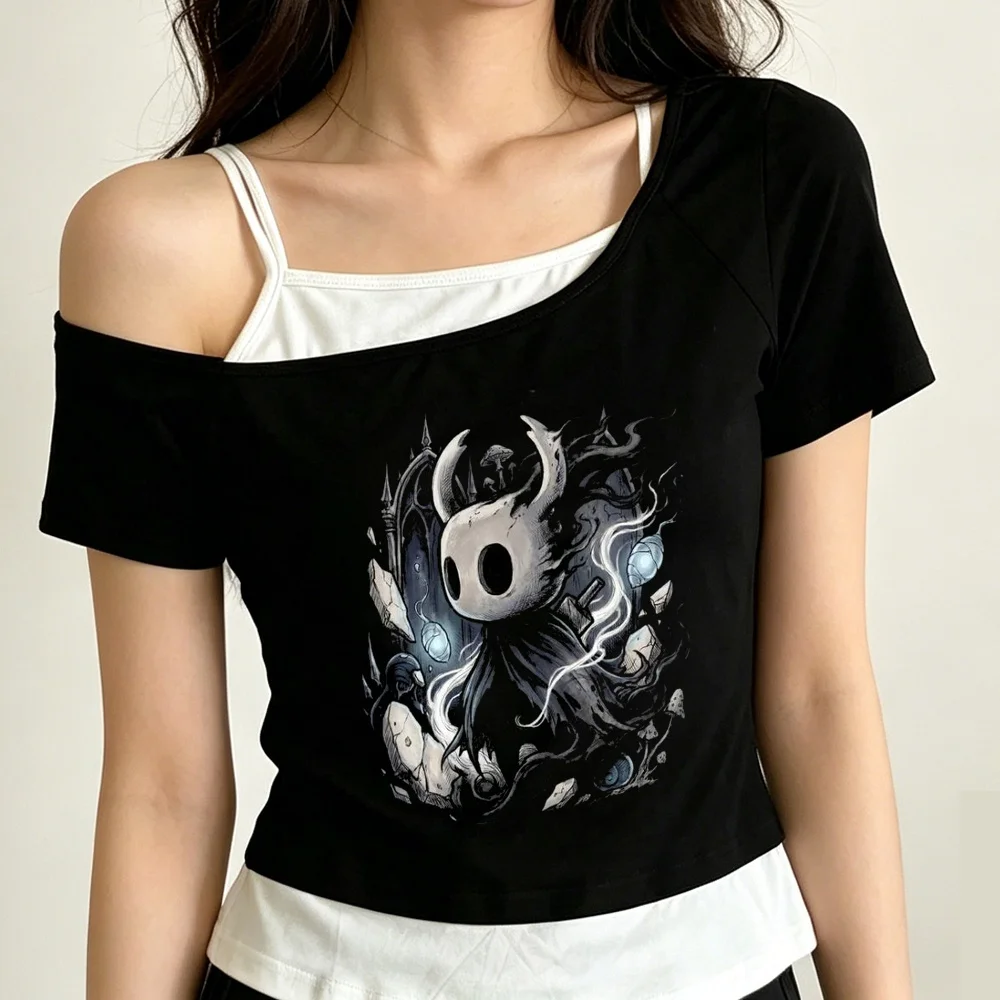 Hollow Knight cropped top teen goth gyaru anime grunge party top tees kawaii goth japanese dollette summer