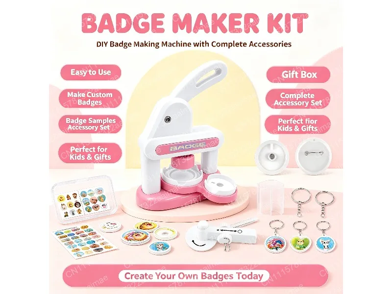 Pin Maker Press Machine Badge Punch Kit with 86PCS Button Parts Circle Cutter Sharp Upgrade Button Maker