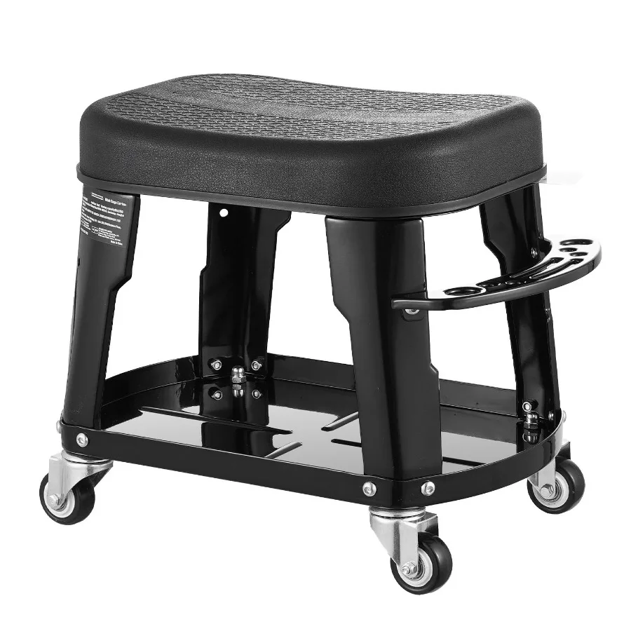 

Mechanic Stool 300 lbs Capacity Garage Seat with Wheels 360 Swivel Rolling Workshop Stool Heavy-Duty Black Work Stool with Tool