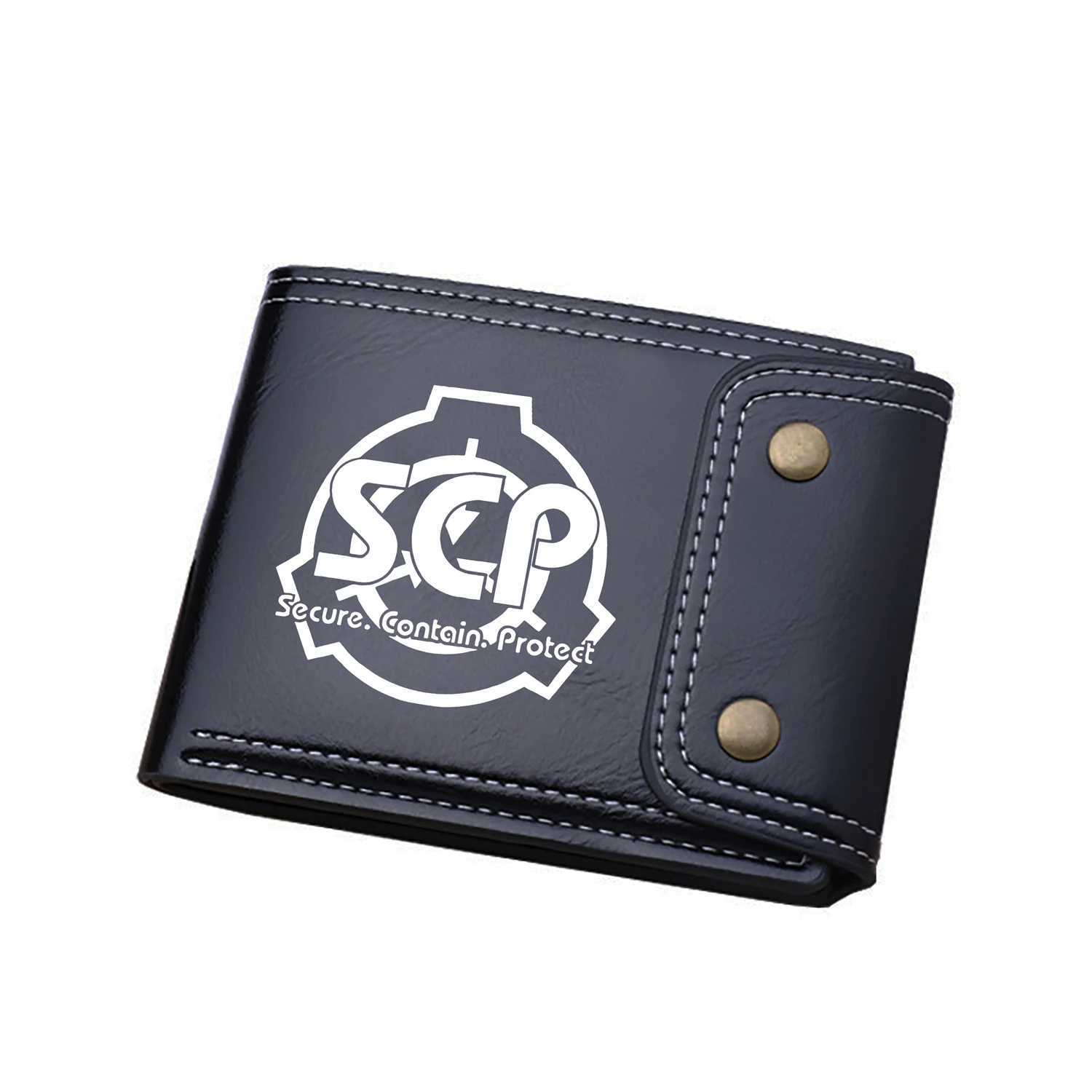 SCP Foundation Anime Short Wallets Oil Wax Leather Coins Purses Cartoon ID Card Holders SCP Money Bags Unisex Black Clutch