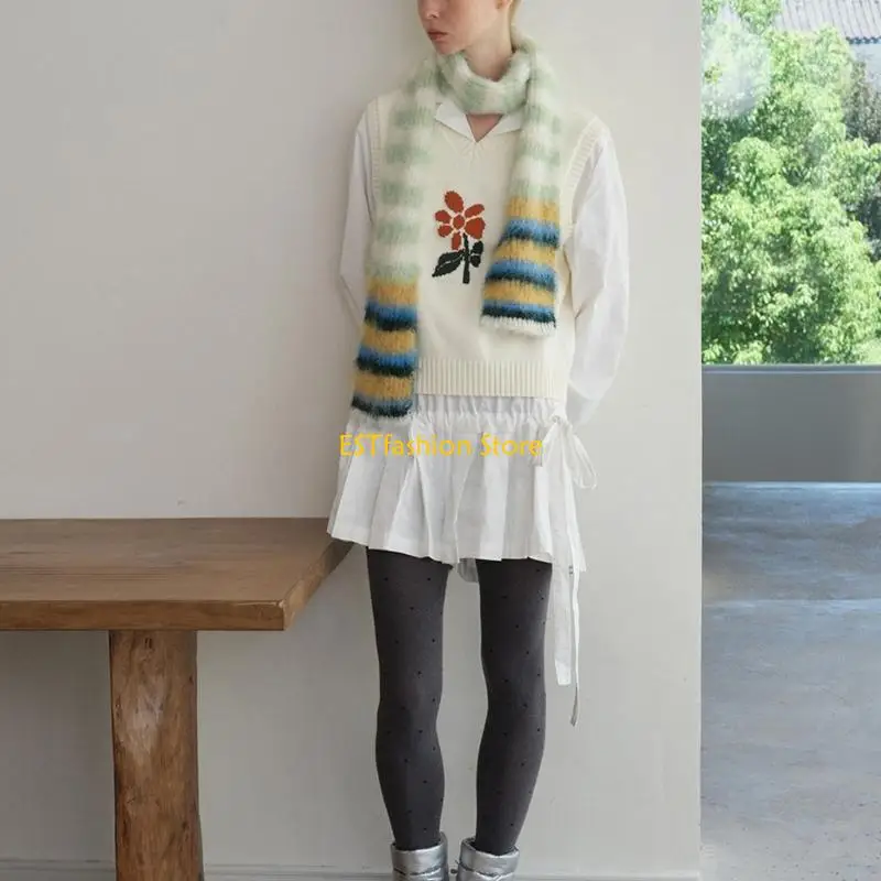 

Y5GC Colorful Striped Winter Scarf Cosy Cashmere Fabric Neckerchief Lightweight Warmth For Women Men And Teens