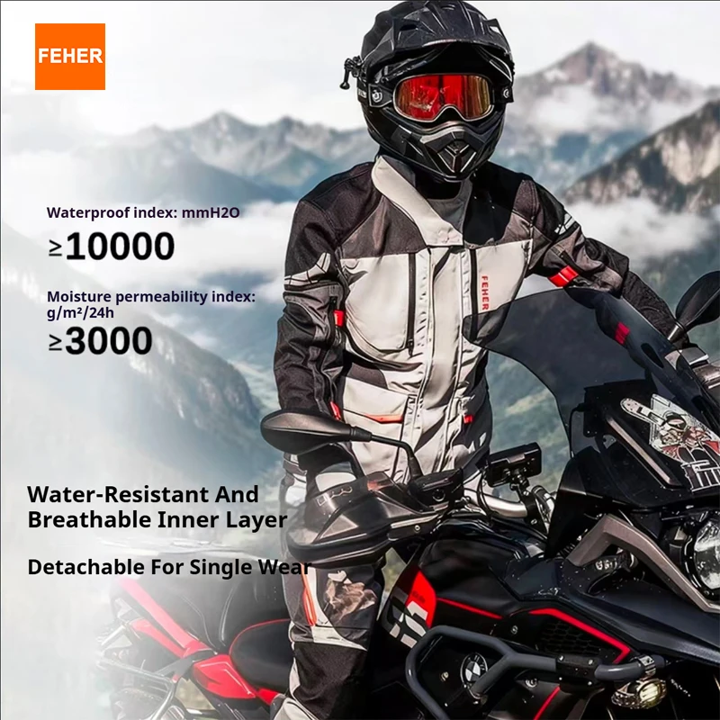 

Мотокуртка FEHER мужская, 3 слоя, водонепроницаемая и ветрозащитная, всесезонный мотокостюм для ралли и дальних поездок на мотоцикле