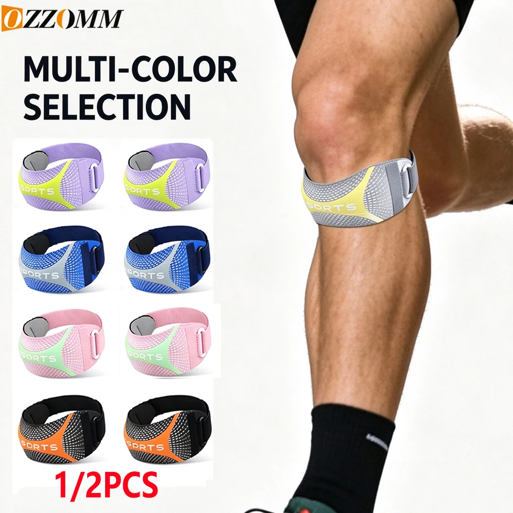 1/2PCS Adjustable Patellar Tendon Support Strap - Curved Silicone Knee Band Non-Slip for Running Sports,Knee Strap for Men Women