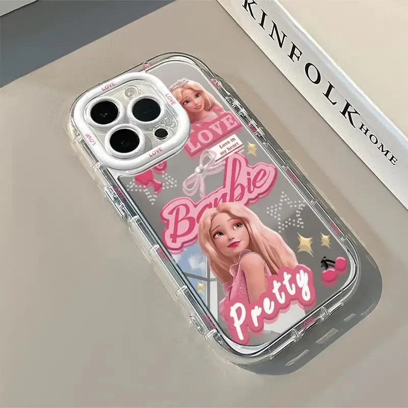 Kawaii Barbie Pink Mirror Case Y2K Phone Case MINISO Anime Applicable To Mobile Phone Iphone 16/15/14/13Promax Lovely Girl Gift