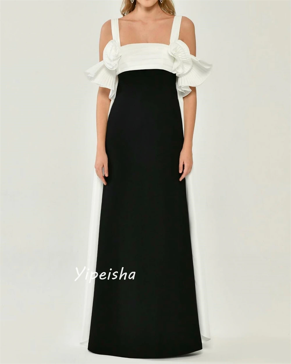 Jiayigong High Quality  Casual Formal Square Collar A-line Pleat Floor-Length Satin Bespoke Occasion Dresses Evening