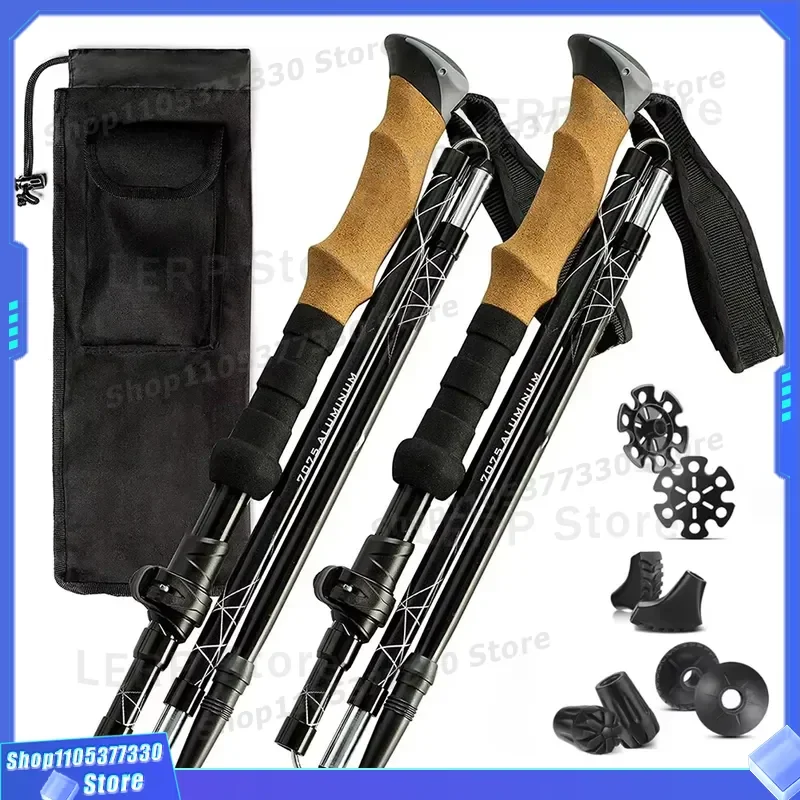 Foldable 5 Section Ski Poles High Quality Nordic Walking Canes For Hiking Trekking Outdoor Sports Adjustable Aluminum Alloy