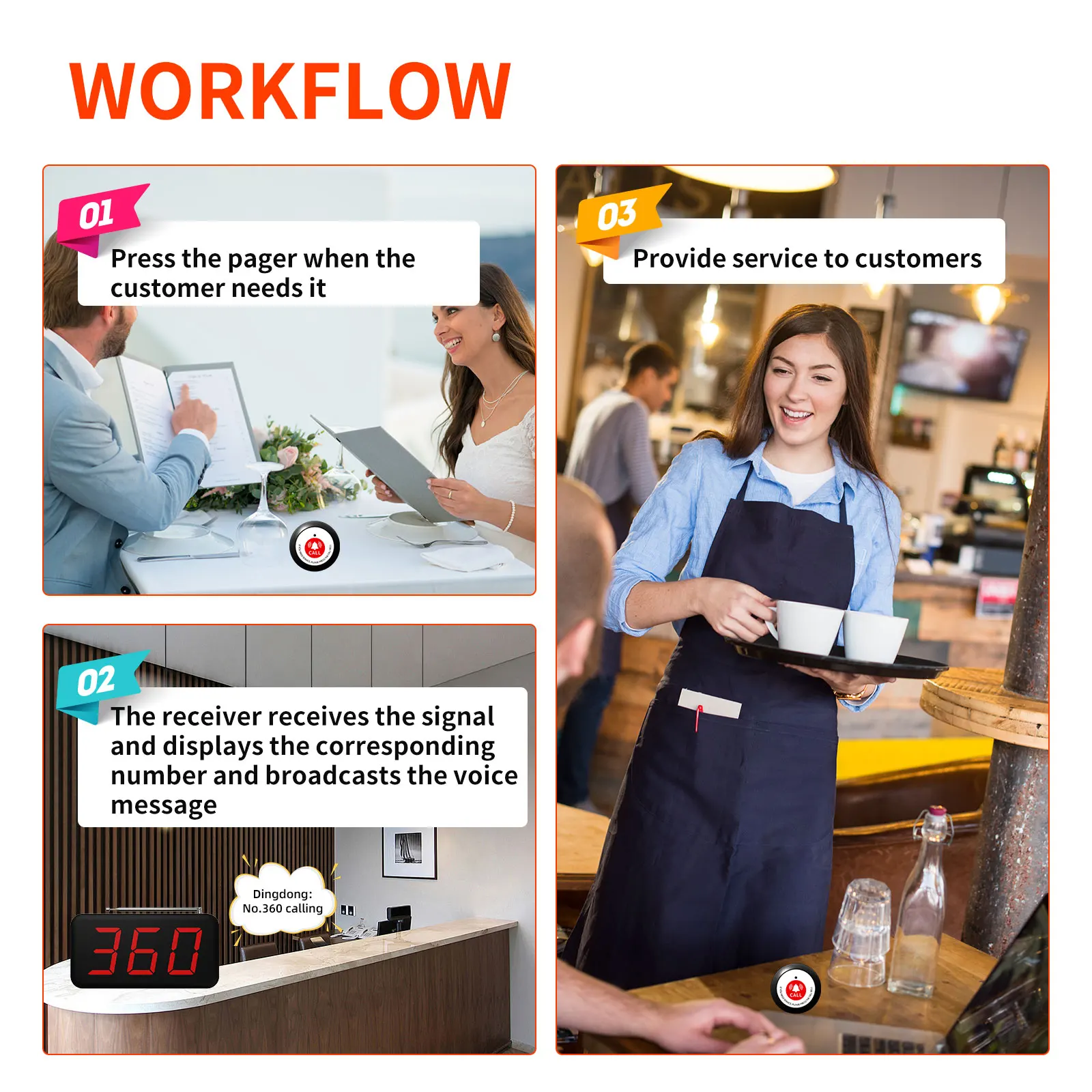 Wireless 3-Digits Cafe Buzzer Guest Call Button Customer Service Waiter Table Calling System for Restaurant