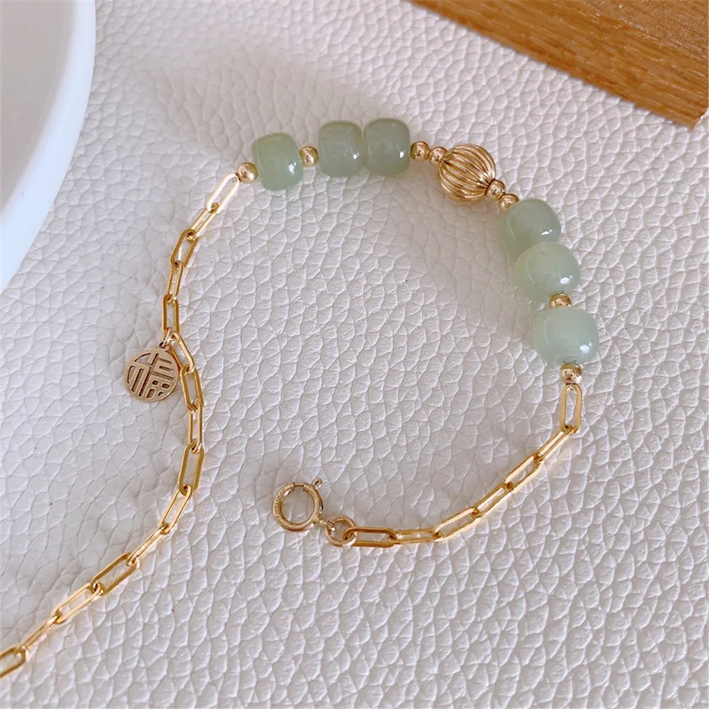 Natural Hetian Jade Beads Blessing Pendant Chain Bracelet Women Handmade Adjustable Niche Design Charm Jewelry Trendy Gift