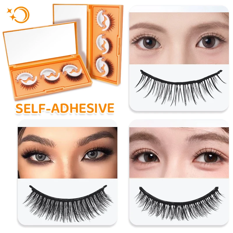 DINGSEN 3 Paar Wimpern ohne Kleber, natürliche Wimpern, wiederverwendbare Wimpern, selbstklebende Wimpern, Set, Manga-Wimpern, Make-up-Set – Detail 8