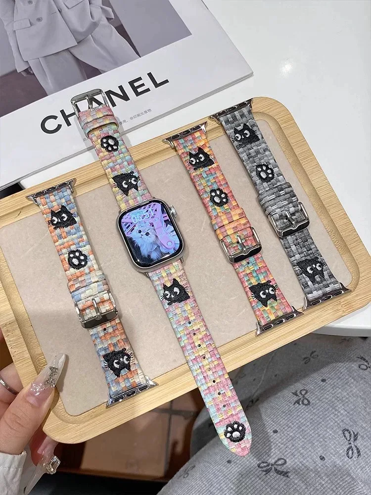 Correa For iWatch Series 9 7 6 SE 5 4 Shiny Watch Band For Apple Watch 8 Ultra 2 49mm 45mm 41mm Cartoon Leather Strap 44mm 40mm