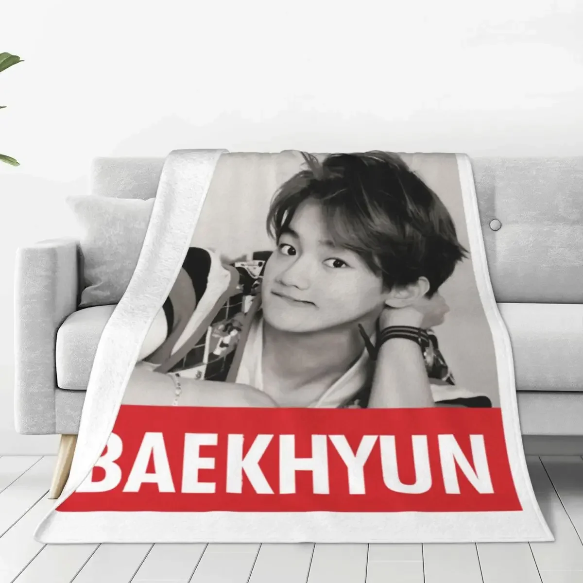 Warm Soft Blanket Camping E-Exos Baekhyun Throw Blanket Kpop Music Singer Flannel Bedspread Couch Chair Novelty Sofa Bed Cover