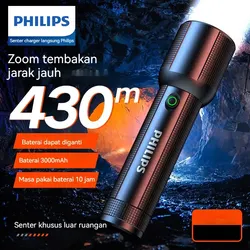 Philips Optical Zoom Flashlight Portable Flashlight With 4 Lighting Modes USB C Rechargeable For Self Defense Camping