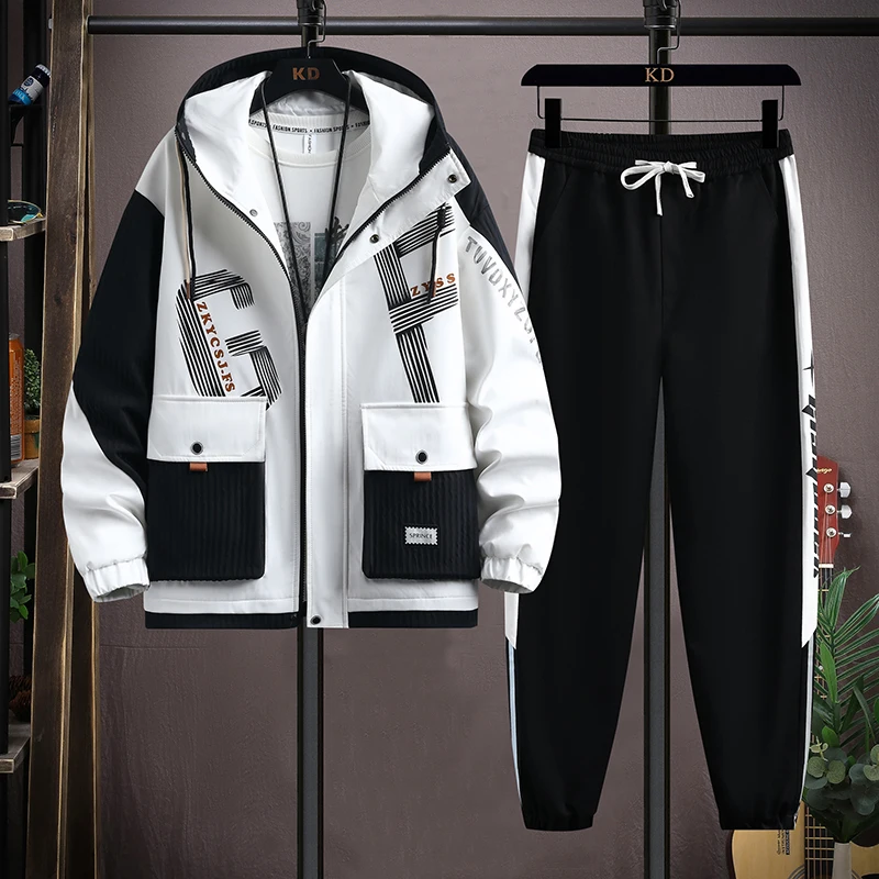 2024 Spring Casual Jackets Sportswear+Pants Men\'s Sets Korean Style 2 Piece Sets Men Streetwear Fitness Male Tracksuit