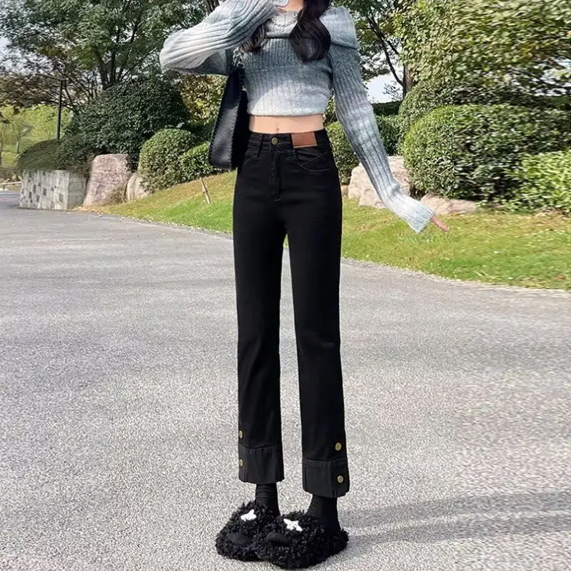 

High Waist Straight Leg Jeans Women's Extended Length Tall plus Versatile Slimming Ankle-Length Casual Cotton Polyester