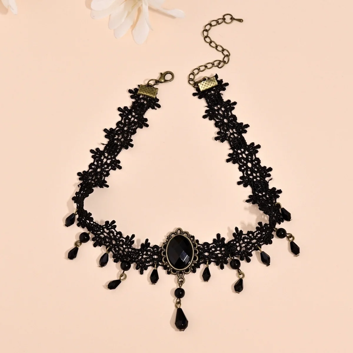 Vintag Classic Gothic Lace Choker for Women Black Imitation Crystal Pendant Charm Choker Necklaces Boho Christmas Gifts image 3