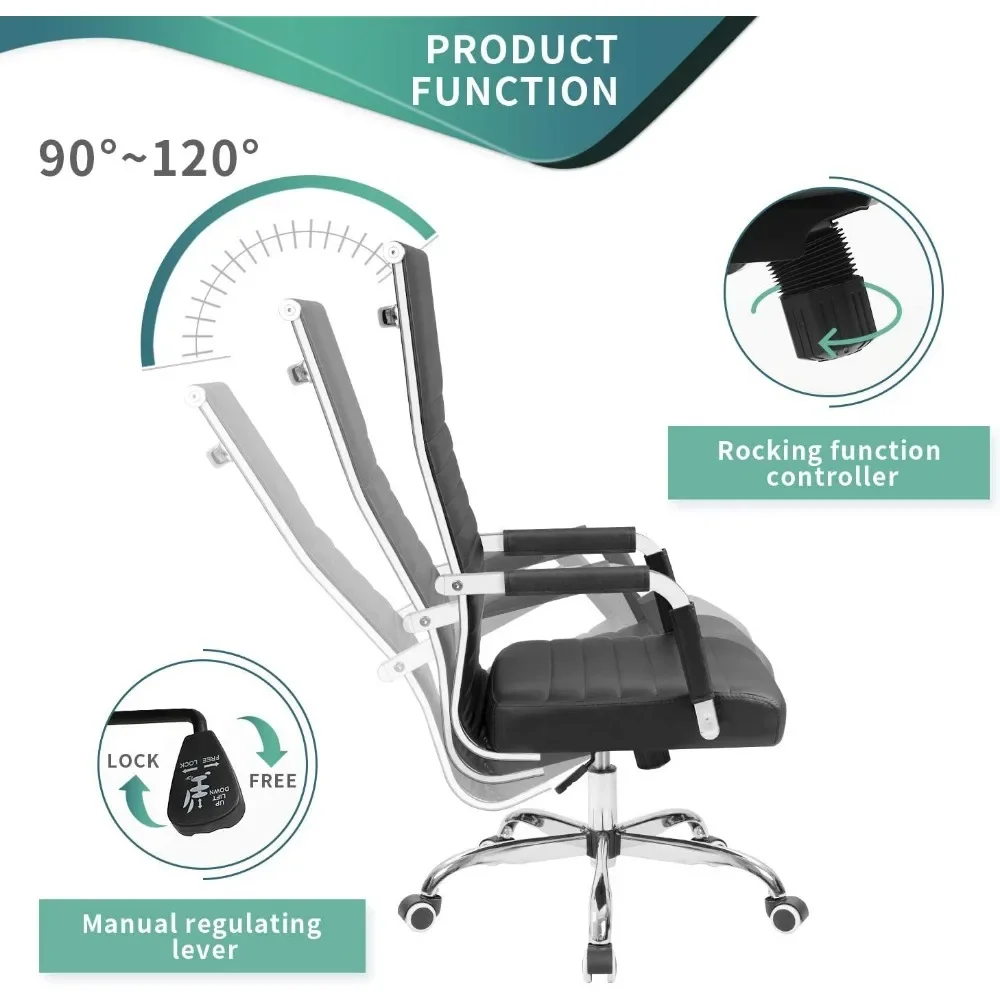 Office Chair High Back Leather Desk Chair Modern Executive Ribbed Chairs Height Adjustable Conference Task Chair with Arms