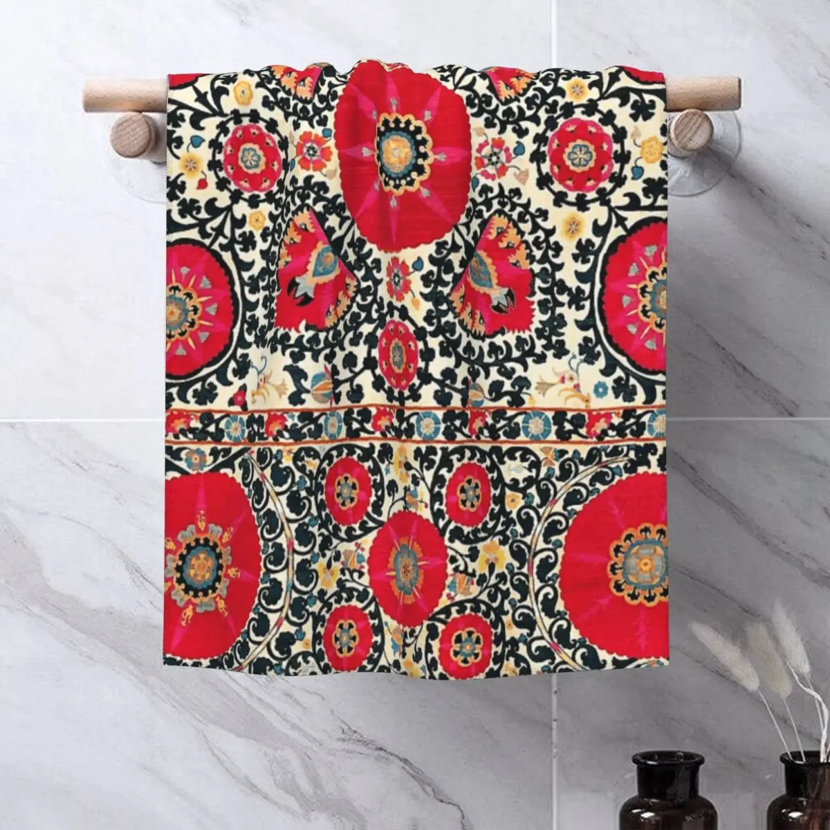 Custom Shakhrisyabz Suzani Uzbek Embroidery Print Soft Face Towel Quick Dry Pool Bath Cotton Towels Absorbent Quick