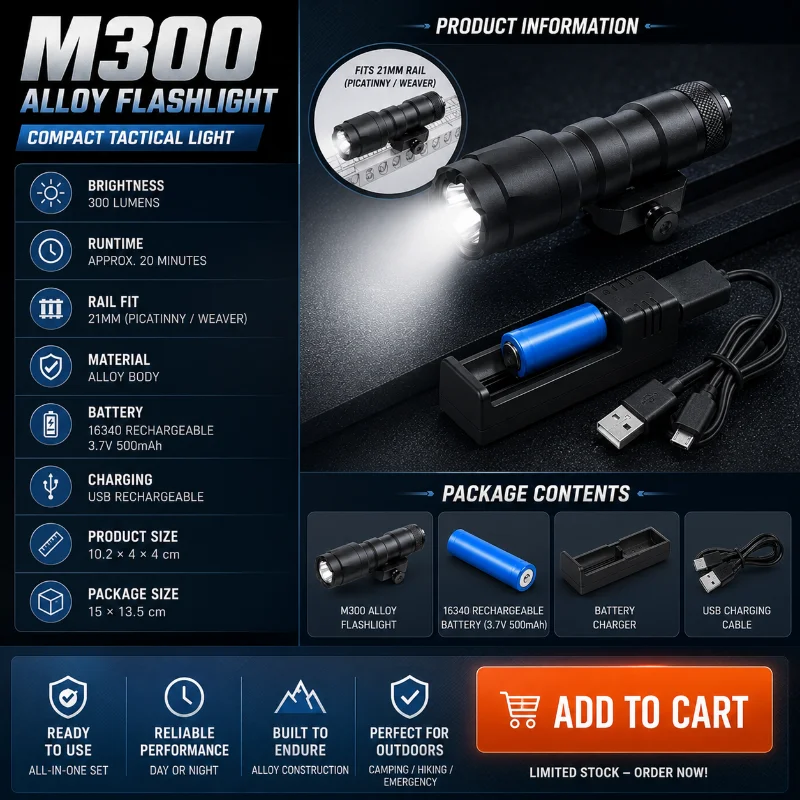 Complete M300A Alloy Model Flashlight Set Long Short Styles Wired Remote Switch & Battery Charger Hobby Accessory