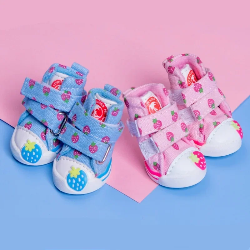

Dog Shoes Anti-Slip Pet Dog Canvas Shoes for Small Dogs Cute Stawberry Pattern Puppy Boots Breathable Cat Pet Outing Boots