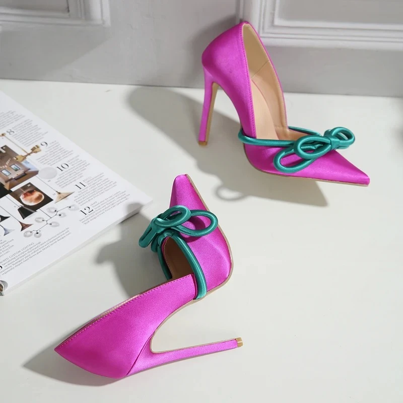 

2025 New Shoes Pumps Women Fashion Silk Butterfly Knot Sexy Pointed Toe Stripper Heels Party Female Sandals