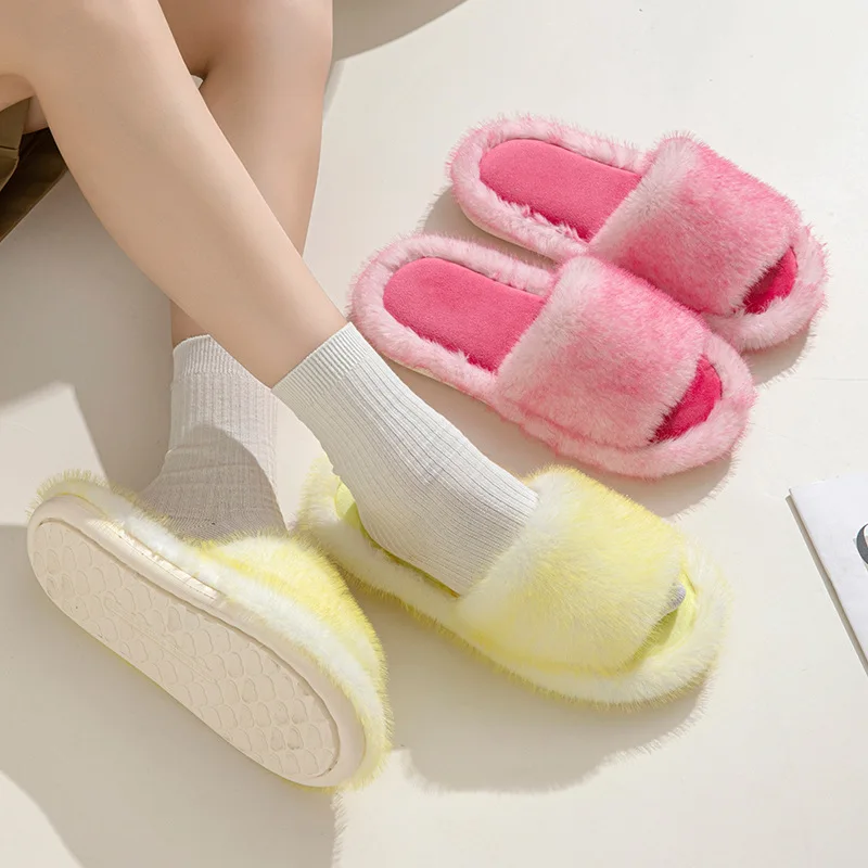 

Winter New Fashion Women Slippers 2024 Home Indoor Fluffy Flip Flops Soft Plush Slippers Non-Slip Flats Fluffy Fur Ladies Slides