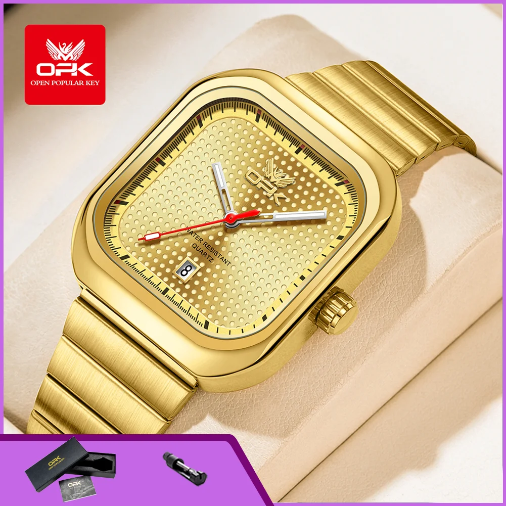 Smartwatch Square Watches For Men - OPK 6041 Square Gold Quartz Watch
