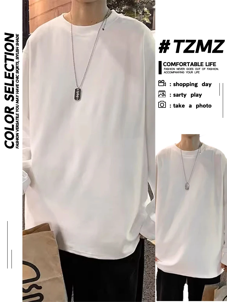 

2026 Autumn Winter New Heavyweight Thiened Long Sve round Ne Base irt Men's Loose Fit Warm T-irt Youth Faion Pol...