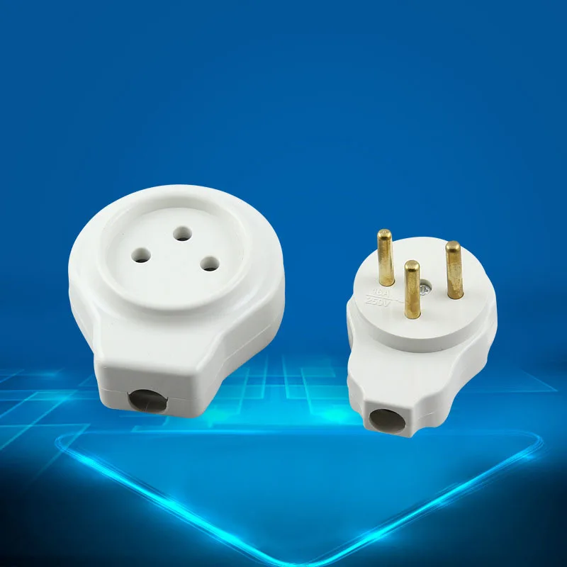 3-pin Israeli wiring plug white 16A250V standard Israeli assembly cylindrical male and female butt three-pole power plug