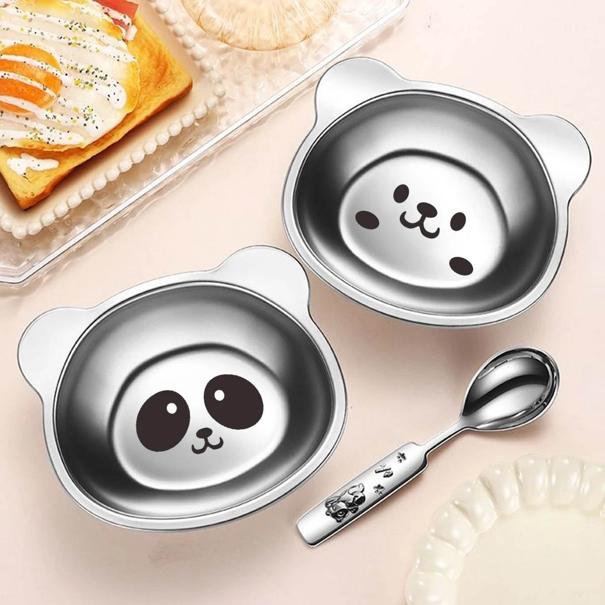 WORTHBUY Children Cute Bear Bowl 304 Stainless Steel Dinner Bowl Kid Salad Bowl Kindergarten Food Plate Kitchen Feeding Bowl