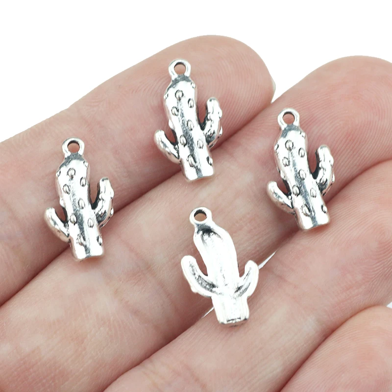 20 Pieces 10x17mm Antique Silver Plated Cactus Charms