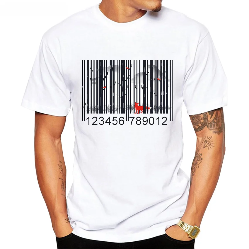 Newest Creative Barcode of life T Shirt Fashion Barcode Forest Design T-shirt High Quality Hipster Cool Tee Tops